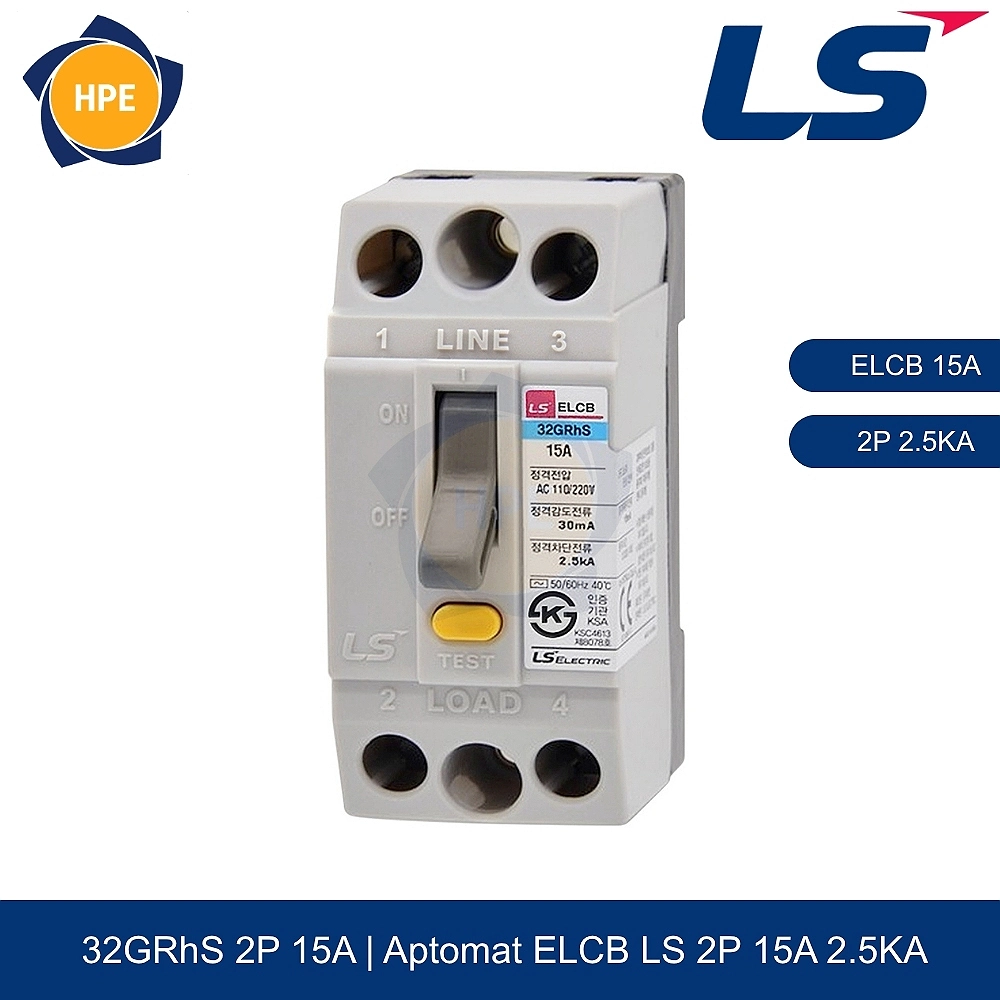 Aptomat chống giật ELCB 32GRhS 2P 15A 2.5kA