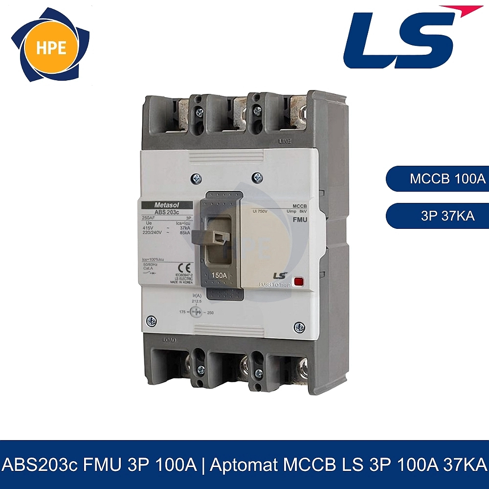 Aptomat MCCB chỉnh dòng ABS203c FMU 3P 100A 37kA