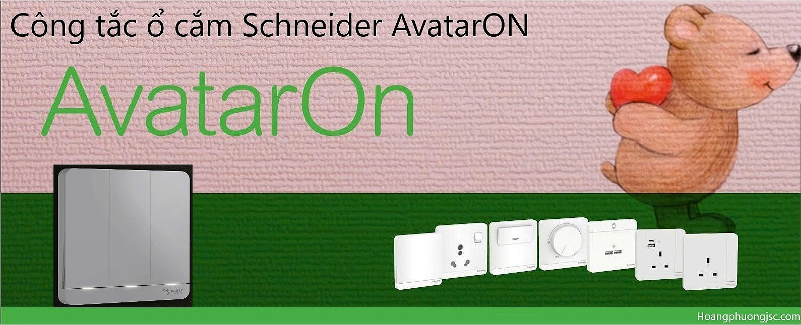 Công tắc ổ cắm vuông Schneider AvatarOn chính hãng, thiết kế hiện đại, nhiều màu sắc. Đầy đủ công tắc, ổ cắm, USB và phụ kiện AvatarOn.