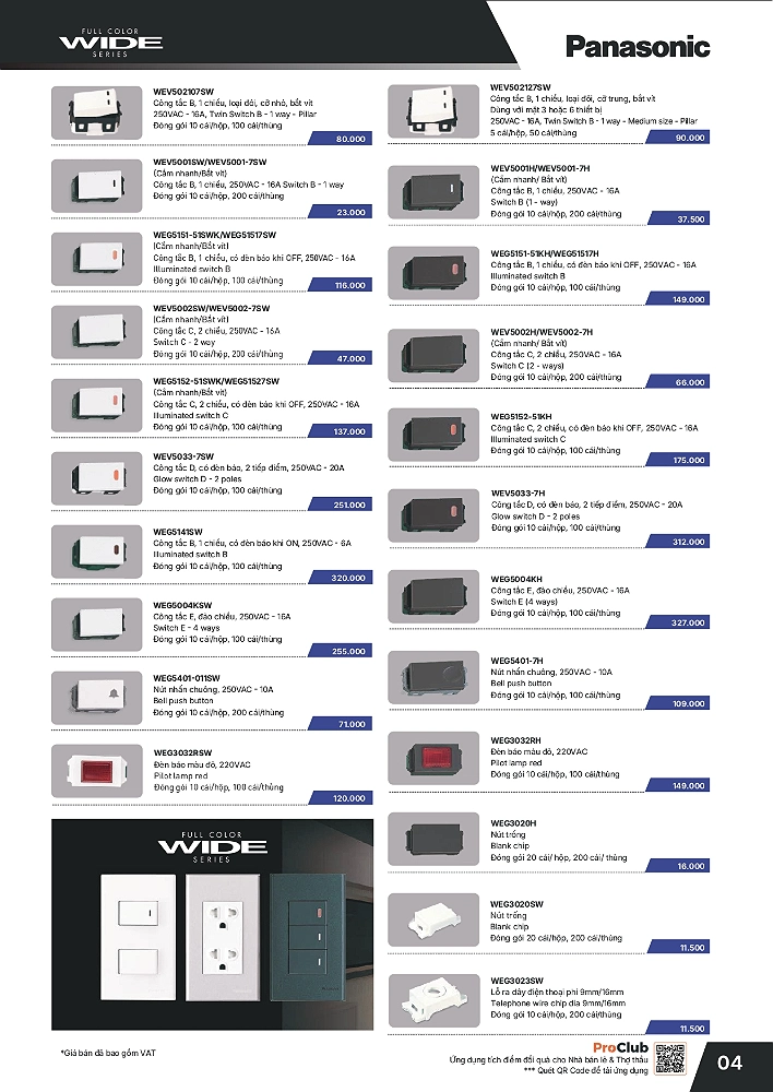 Bảng giá thiết bị điện Panasonic mới nhất