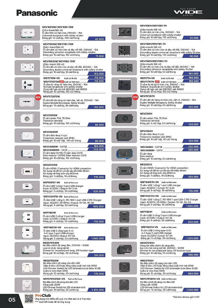 Bảng giá thiết bị điện Panasonic mới nhất