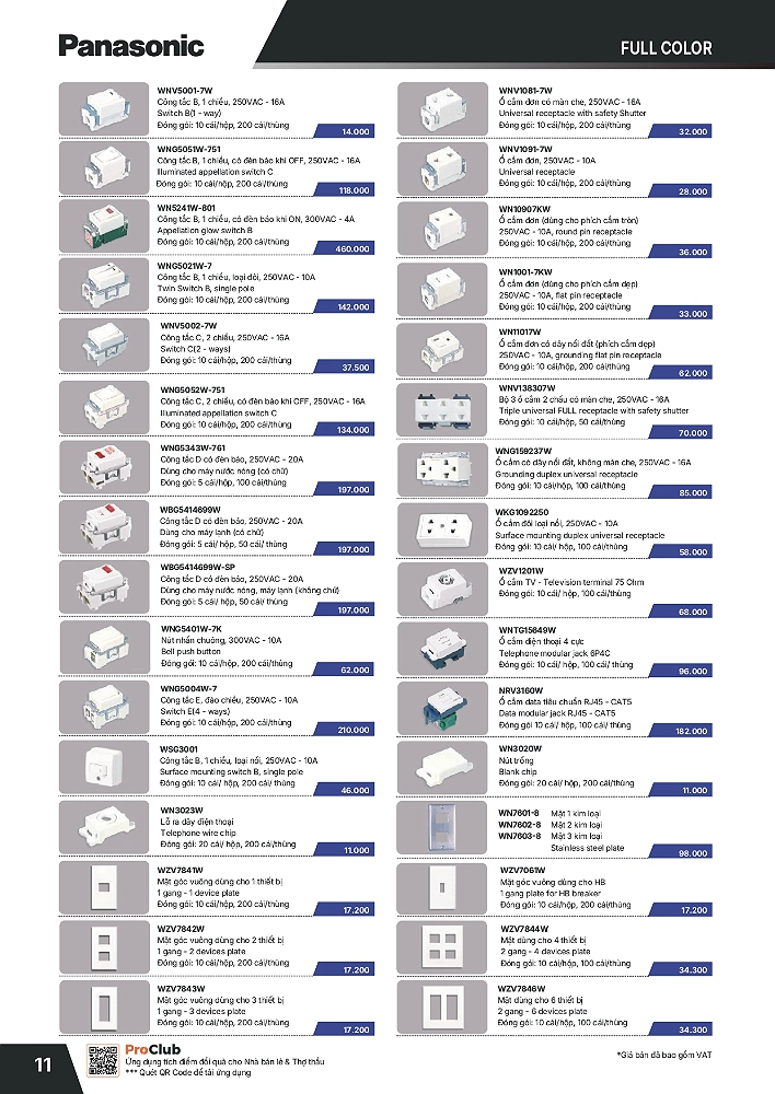 Bảng giá thiết bị điện Panasonic mới nhất
