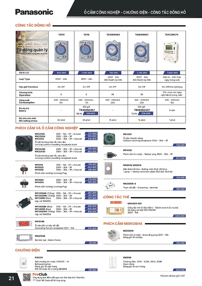 Bảng giá thiết bị điện Panasonic mới nhất