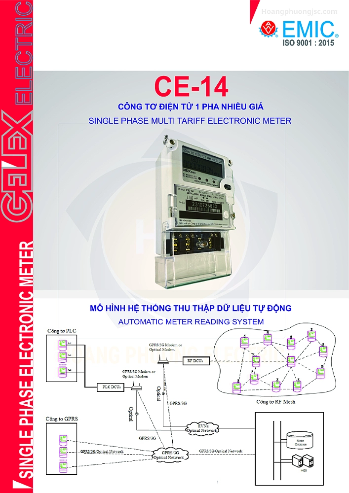 CE-14 (10)A | Công tơ điện tử Emic 1 pha 3 biểu giá đo gián tiếp