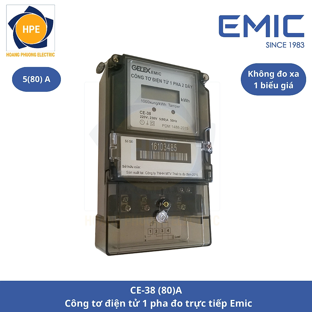 Công tơ điện tử 1 pha đo trực tiếp CE-38 (80)A