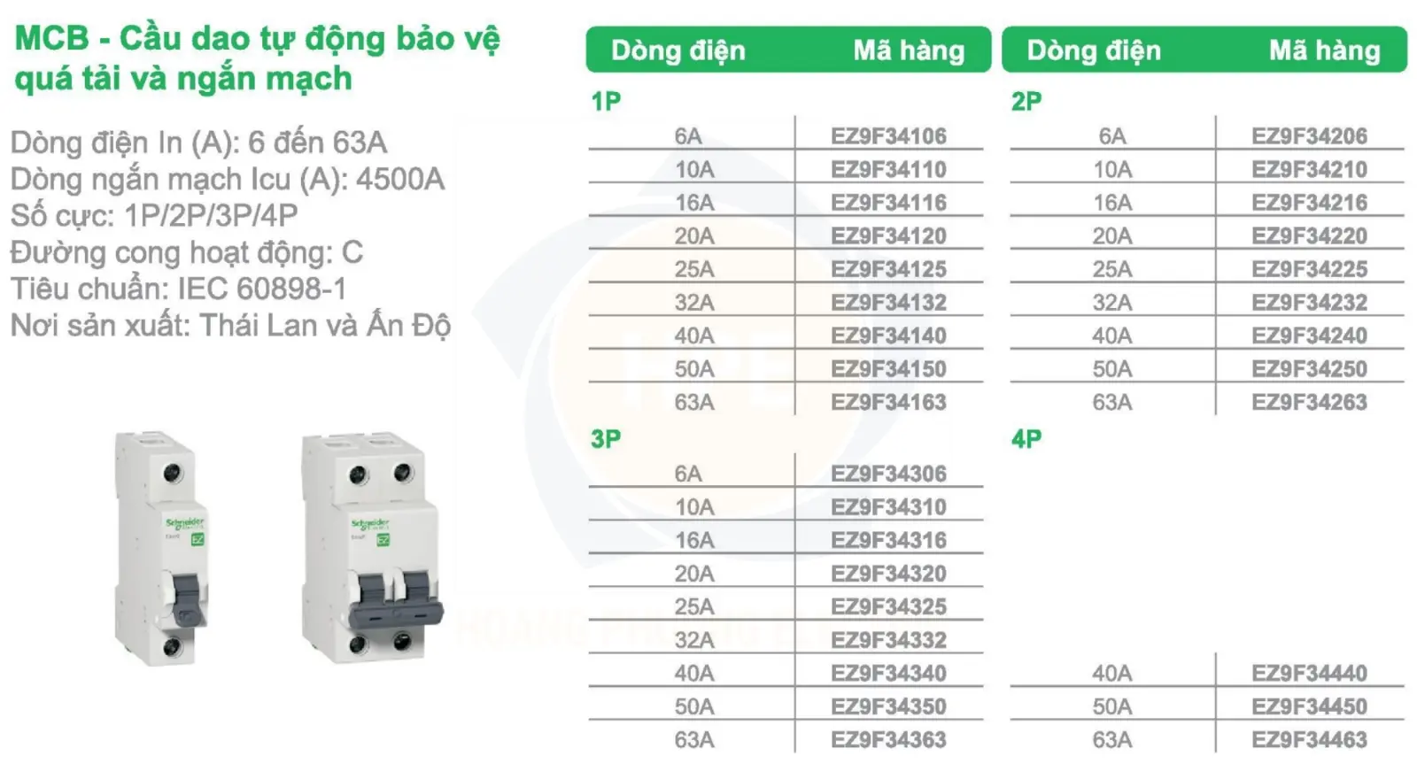 EZ9F34106 | Cầu dao tự động MCB Easy9 1P 6A 230V 4.5kA