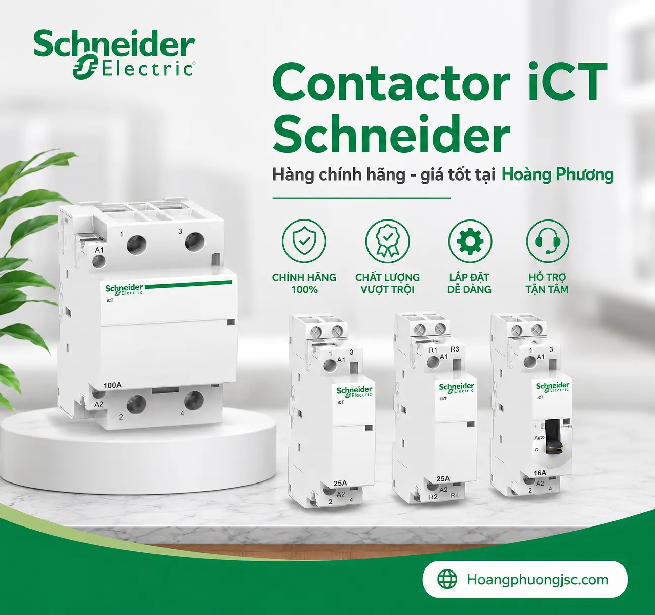 Khởi động từ module iCT Schneider (Contactor iCT) thuộc dòng sản phẩm Acti9 của Schneider Electric, chuyên dùng để điều khiển, đóng ngắt từ xa các mạch điện tải dân dụng và thương mại nhẹ như hệ thống chiếu sáng, sưởi ấm hoặc động cơ nhỏ.