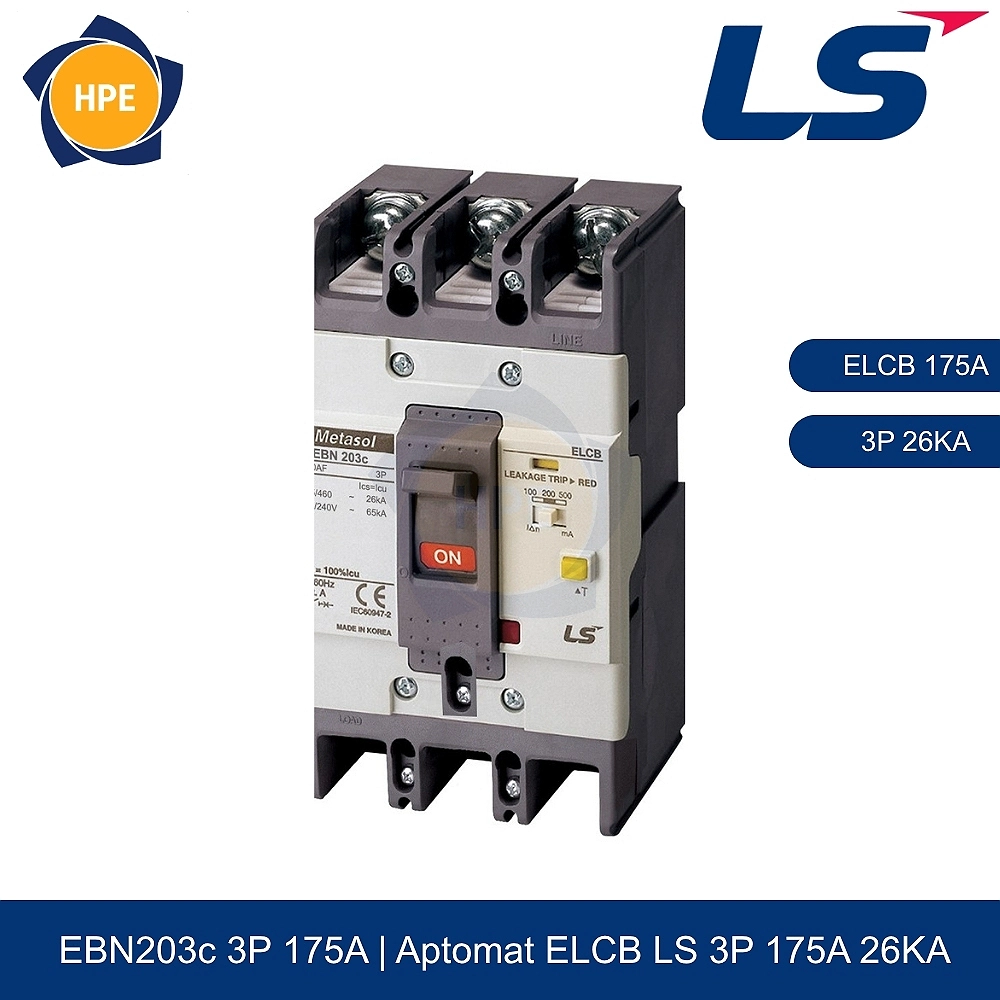 Aptomat chống giật ELCB EBN203c 3P 175A 26kA