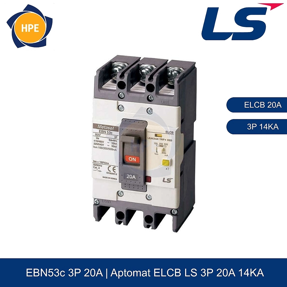 Aptomat chống giật ELCB EBN53c 3P 20A 14kA