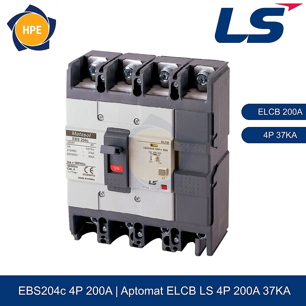Aptomat chống giật ELCB EBS204c 4P 200A 37kA