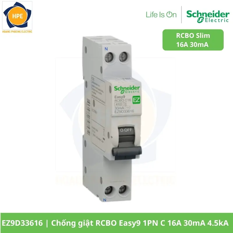 EZ9D33616 Chống giật RCBO Easy9 1PN C 16A 30mA 4.5kA
