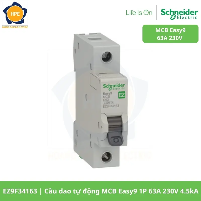 EZ9F34163 Cầu dao tự động MCB Easy9 1P 63A 230V 4.5kA