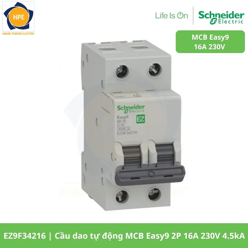 EZ9F34216 Cầu dao tự động MCB Easy9 2P 16A 230V 4.5kA