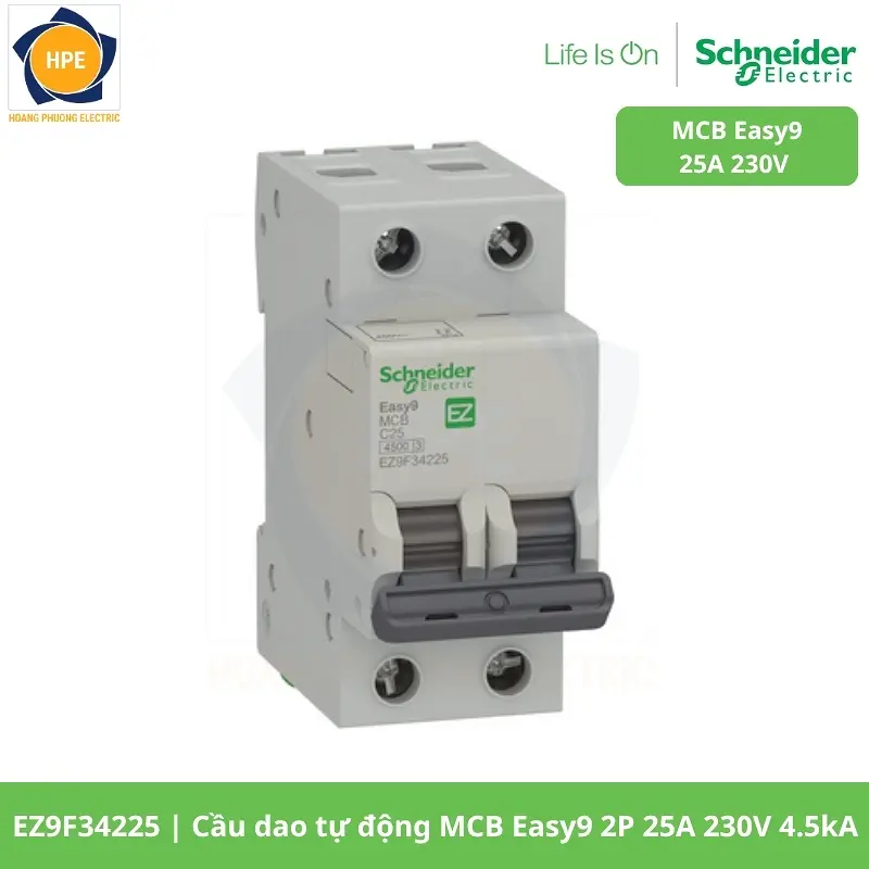 EZ9F34225 Cầu dao tự động MCB Easy9 2P 25A 230V 4.5kA