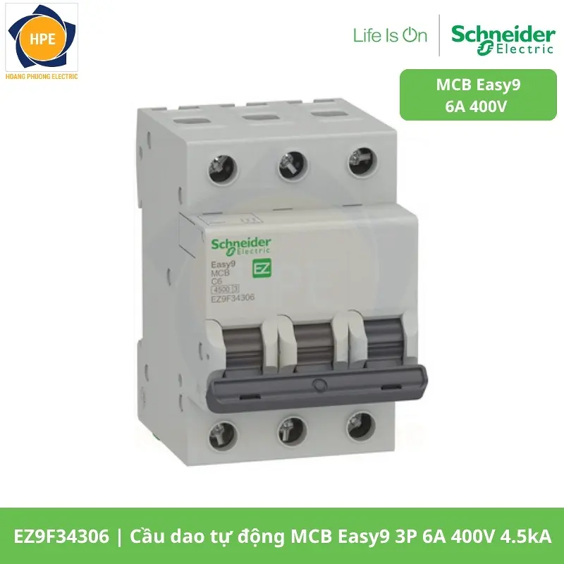 EZ9F34306 Cầu dao tự động MCB Easy9 3P 6A 400V 4.5kA