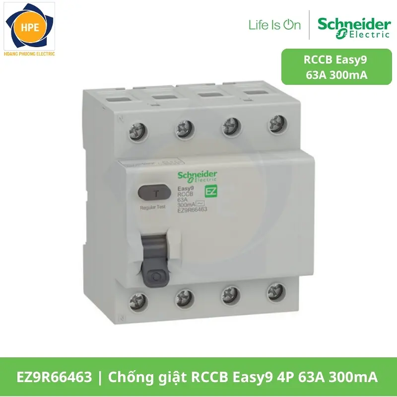 EZ9R66463 Chống giật RCCB Easy9 4P 63A 300mA