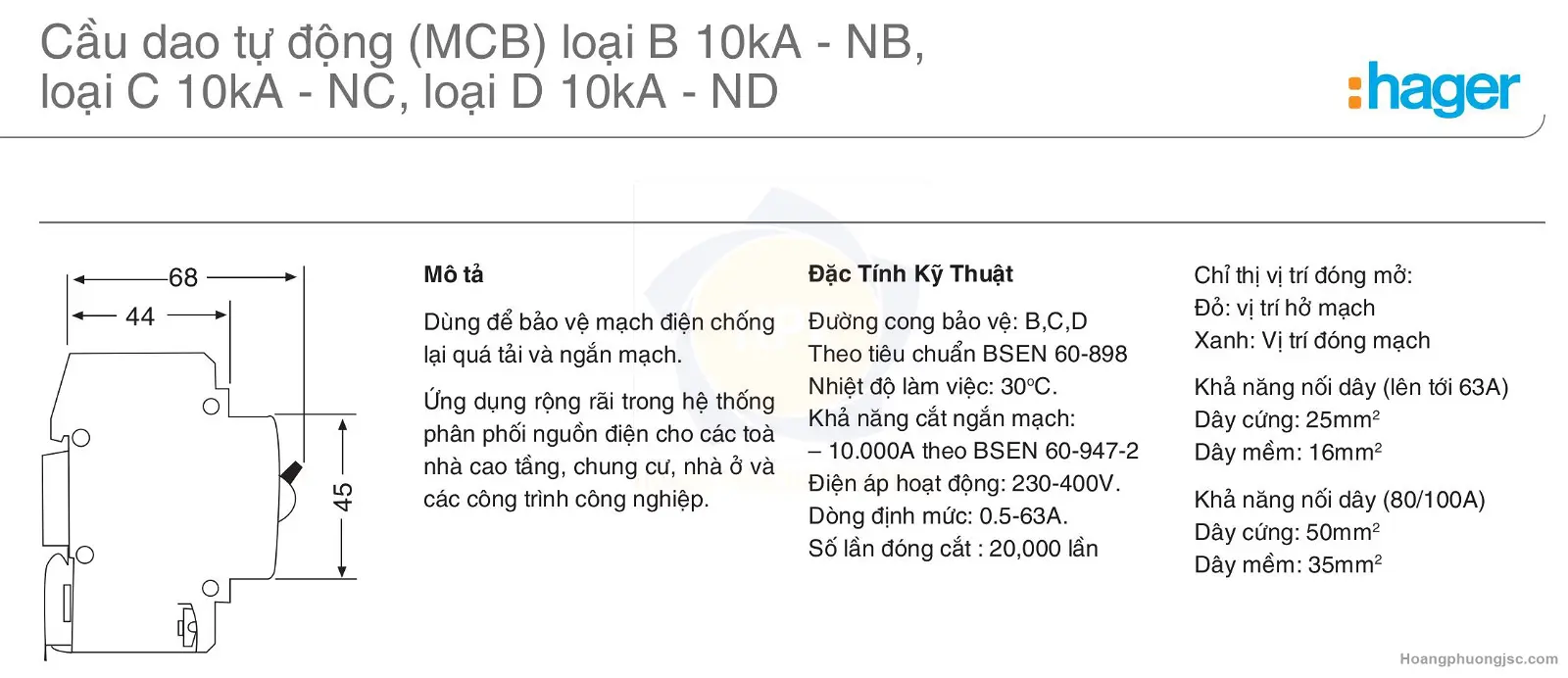 NC463A | MCB 4P 63A 10kA Hager