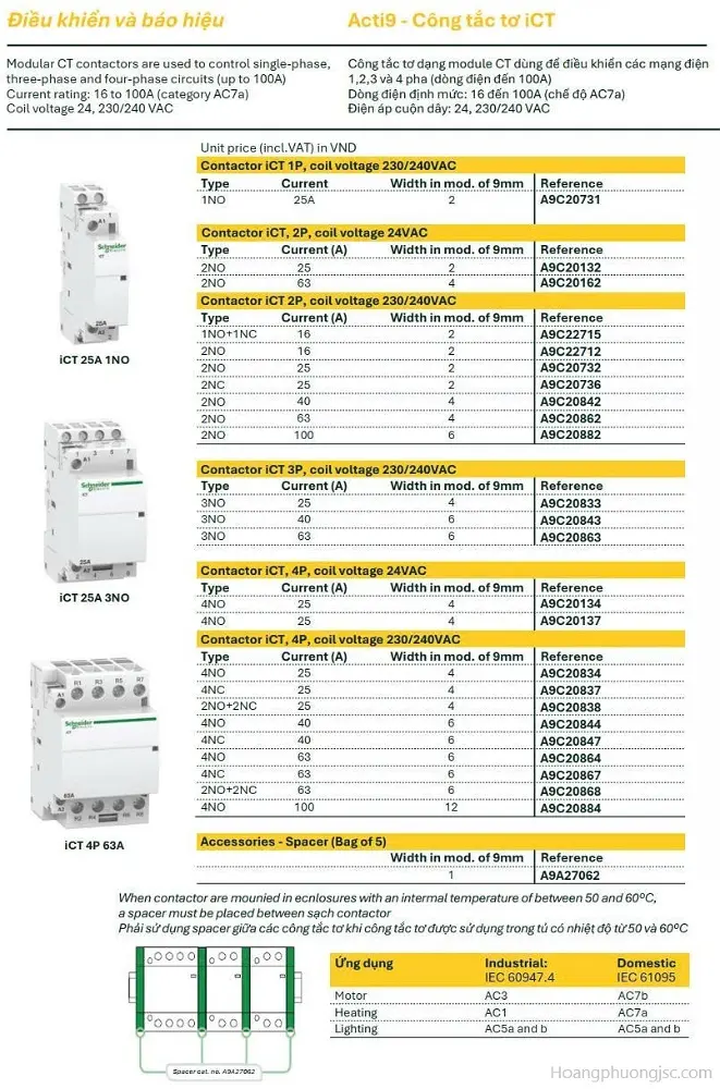iCT Schneider là dòng modular contactor – contactor dạng module thuộc hệ sinh thái Acti9 của Schneider Electric.