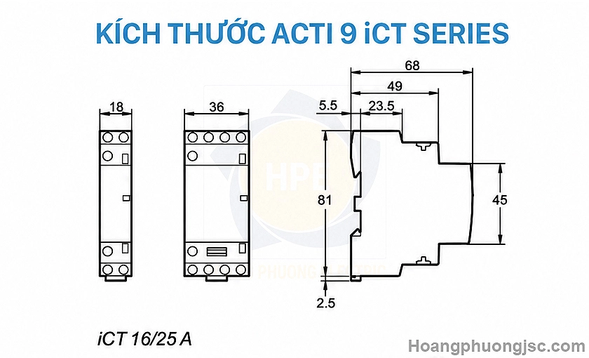 Kích thước Acti9 iCT 16-25A