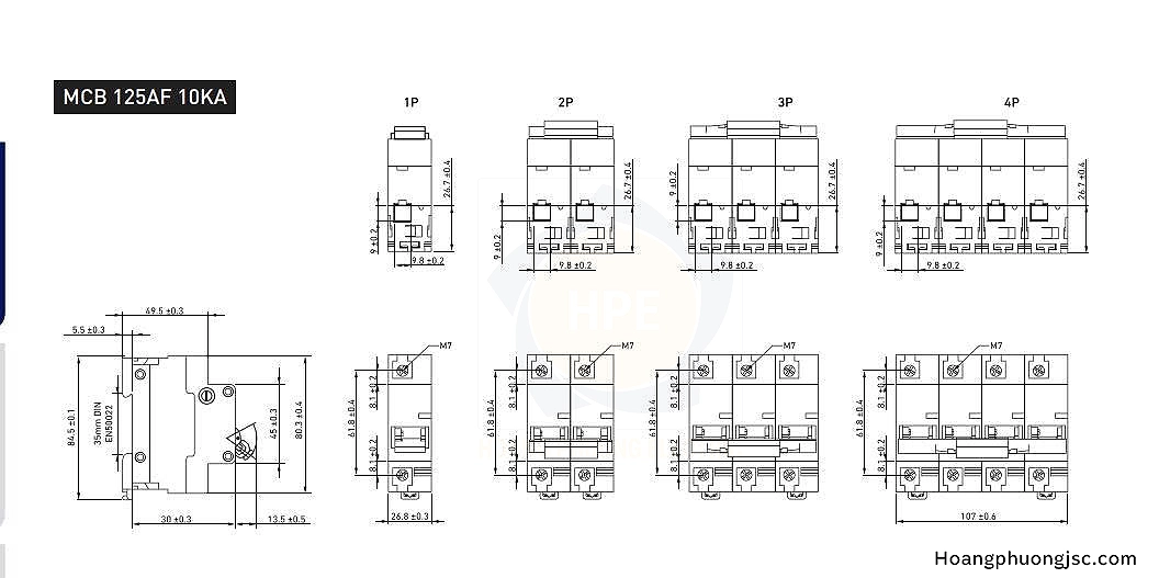 Kích thước MCB 10kA