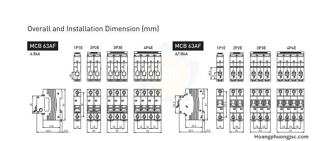 Kích thước MCB 6kA