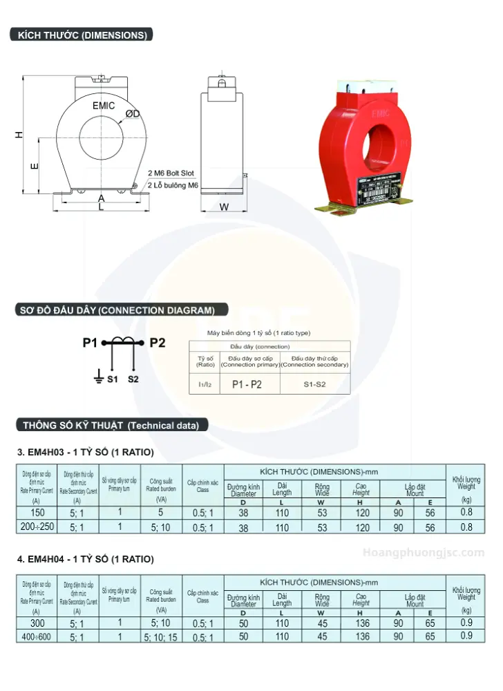 CT 600/5A | Biến dòng tròn Emic 600/5A