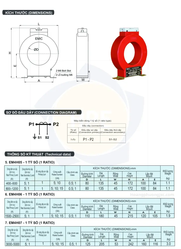 CT 2000/5A | Biến dòng tròn Emic 2000/5A