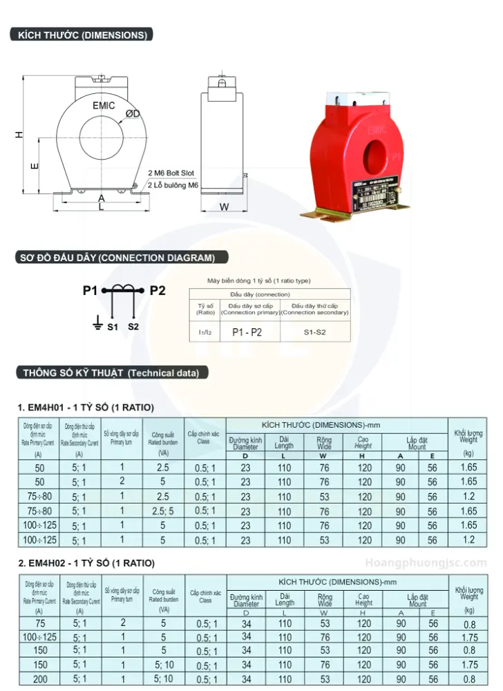 CT 50/5A | Biến dòng tròn Emic 50/5A