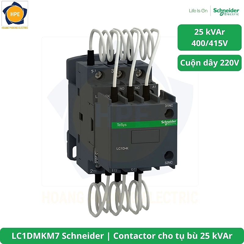 LC1DMKM7 Schneider Contactor cho tụ bù 25 kVAr