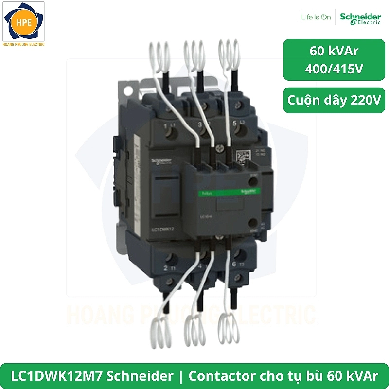 LC1DWK12M7 Schneider Contactor cho tụ bù 60 kVAr