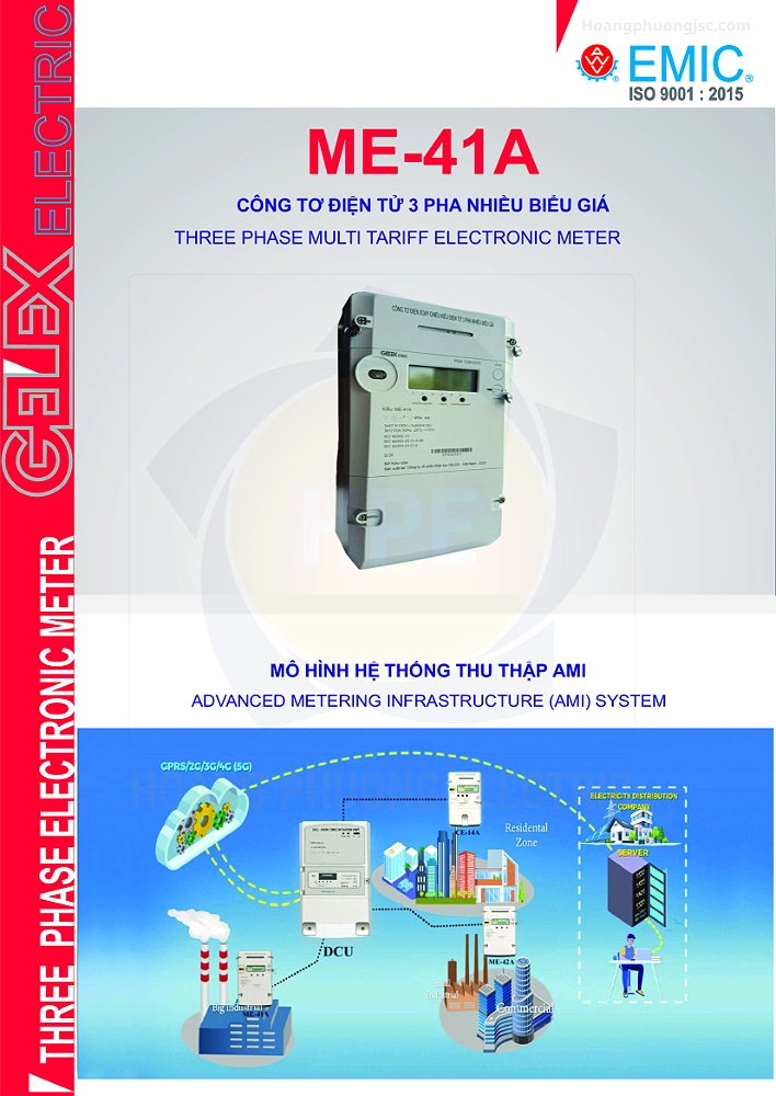 ME-41A 3×1(10)A | Công tơ điện tử Emic 3 pha nhiều biểu giá đo gián tiếp