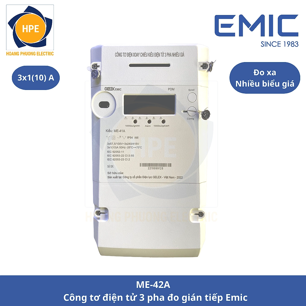 Công tơ điện tử 3 pha nhiều biểu giá Emic ME-41A 3x1(10)A