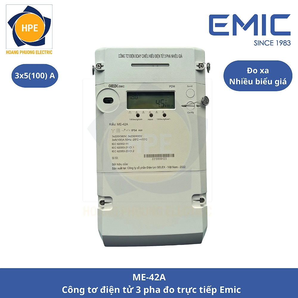 Công tơ điện tử 3 pha nhiều biểu giá Emic ME-42A 3x5(100)A