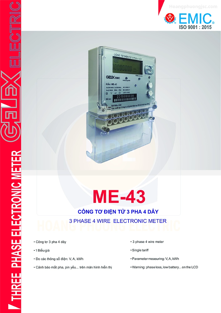 ME-43 (10)A | Công tơ điện tử Emic 3 pha 1 biểu giá đo gián tiếp