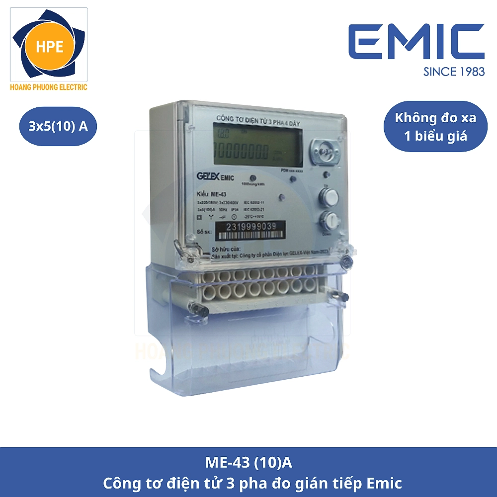 Công tơ điện tử 3 pha đo gián tiếp ME-43 (10)A