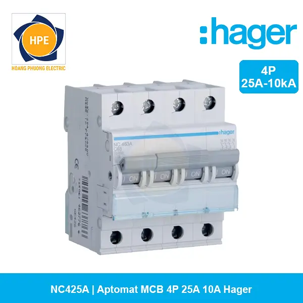 NC425A - Aptomat MCB 4P 25A 10kA Hager