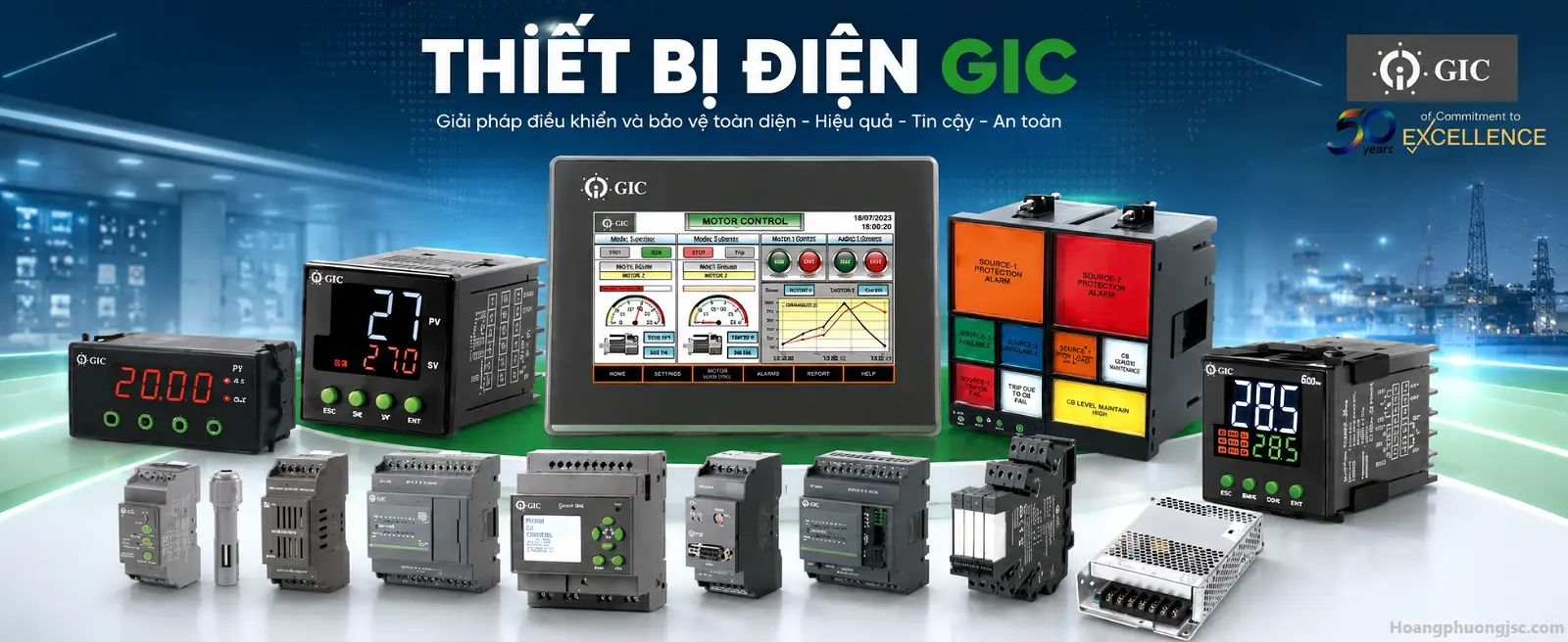 Thiết bị điện GIC India được sử dụng trong nhiều hệ thống điều khiển, tự động hóa và bảo vệ điện công nghiệp. Danh mục sản phẩm khá đa dạng, từ Timer, Hour Meter, Counter, Smart Relay, PLC, bộ nguồn DC đến rơ le bảo vệ điện áp, rơ le chống dòng rò, rơ le bảo vệ động cơ, bộ điều khiển nhiệt độ và Alarm Annunciator.