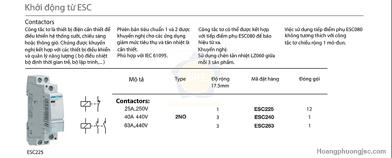ESC225 | Contactor 25A 2NO 230V Hager