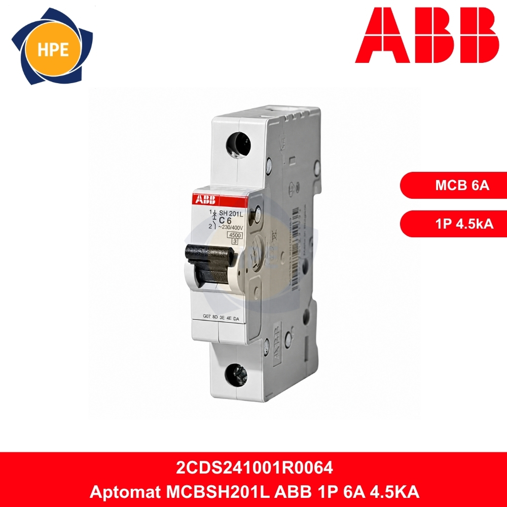 2CDS241001R0064 | Aptomat MCB SH201L 1P 6A 4.5kA ABB