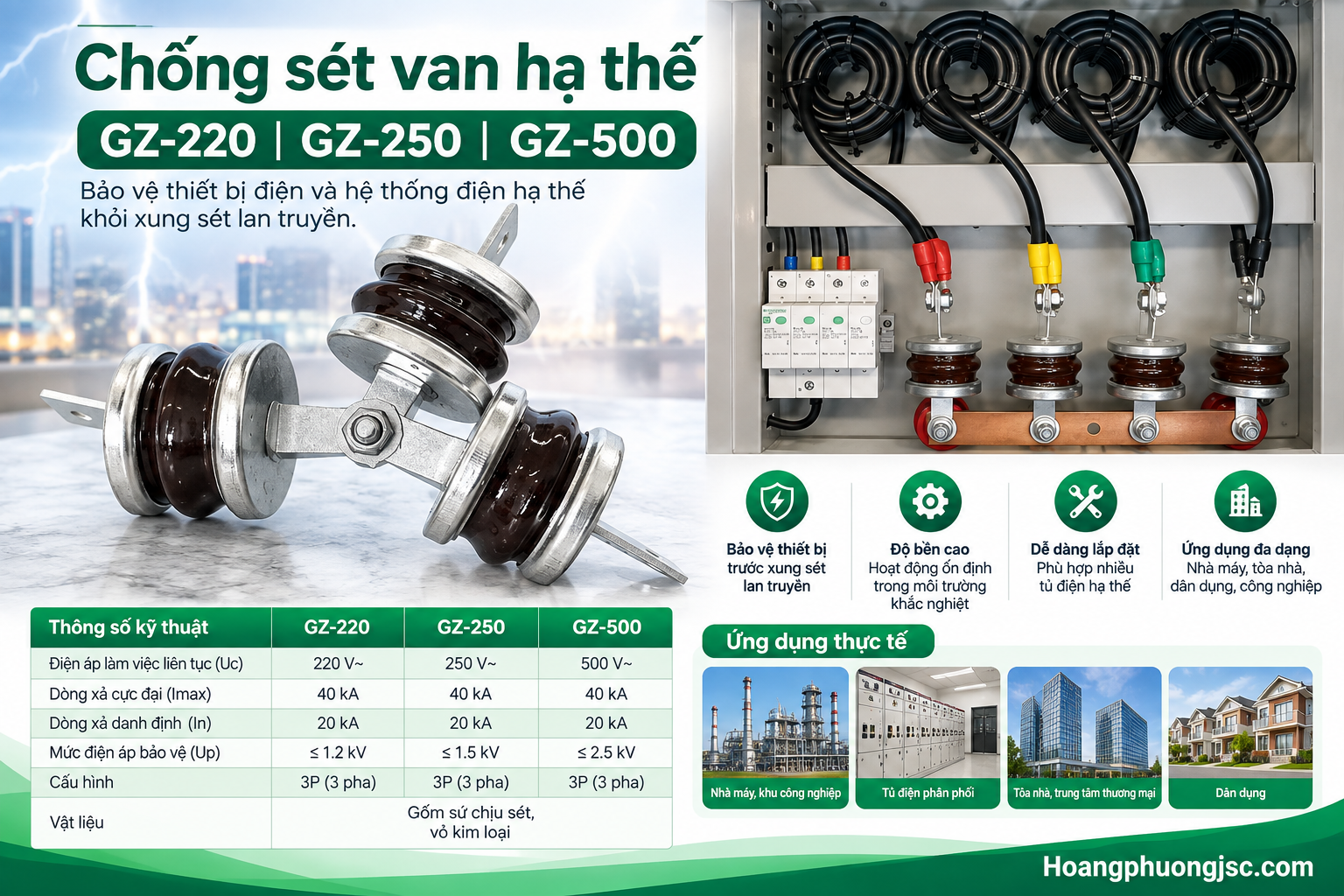 Chống sét van hạ thế GZ-220, GZ-250, GZ-500