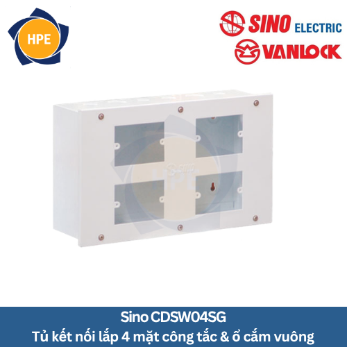 Tủ điện kết nối lắp 4 mặt công tắc ổ cắm vuông CDSW04SG Sino