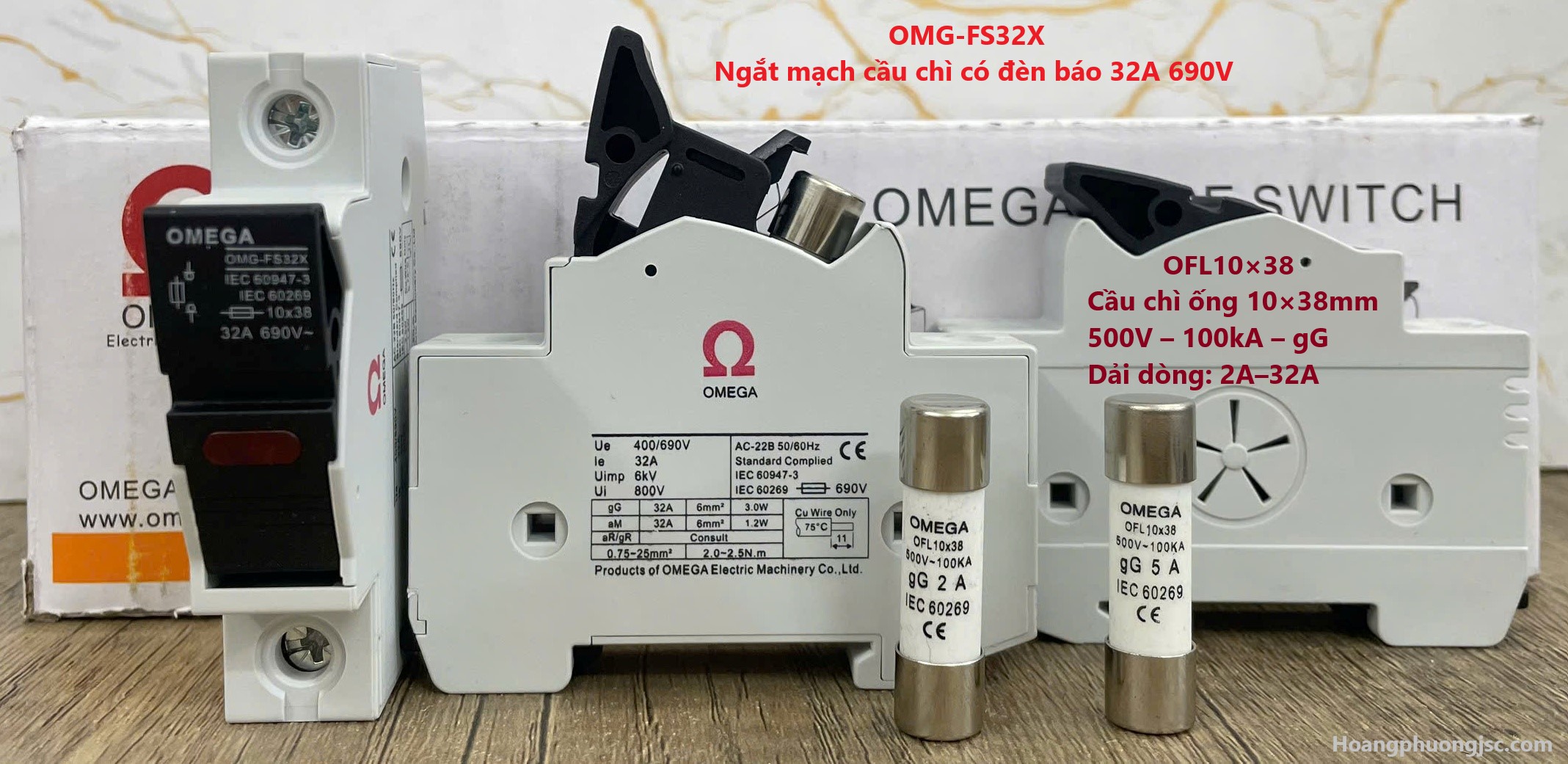 Hình ảnh Cầu chì OMG-FS32X: 32A | 690V |Và lõi cầu chì 10×38mm