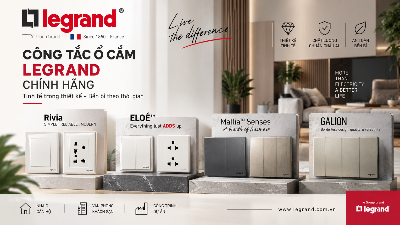 Công tắc ổ cắm Legrand PHÁP chính hãng