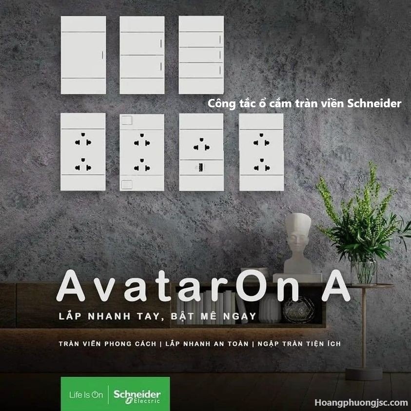Công tắc ổ cắm AvatarOn A Schneider là dòng sản phẩm thiết bị điện hình chữ nhật cao cấp của Schneider Electric, nổi bật với thiết kế phẳng tràn viền tinh tế và hiện đại.