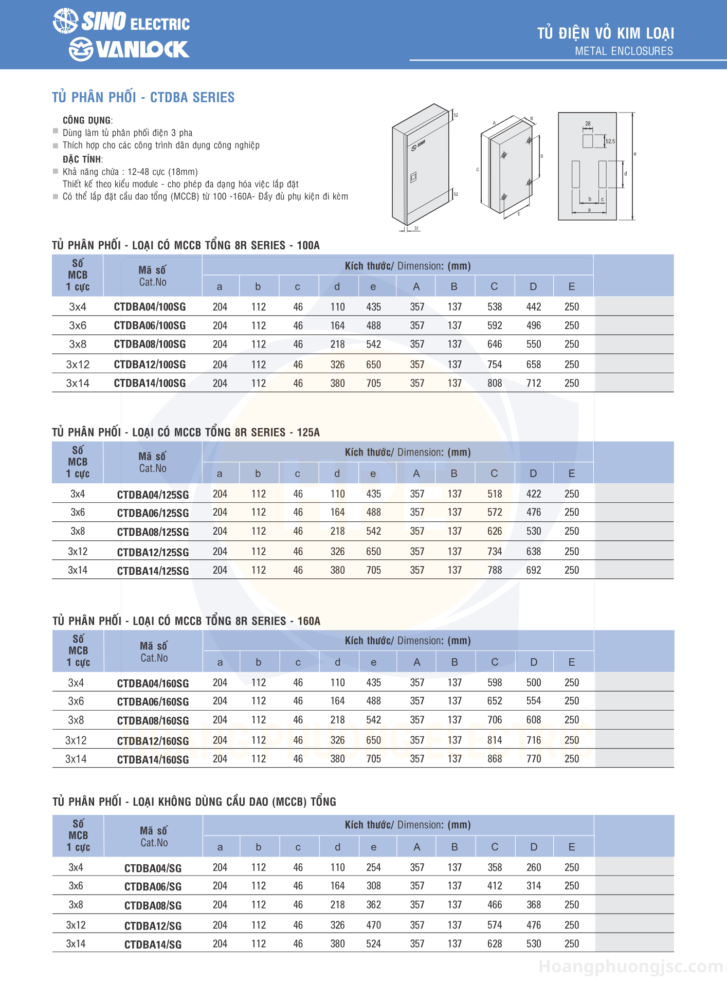 CTDBA04/100SG | Tủ phân phối có MCCB tổng Sino