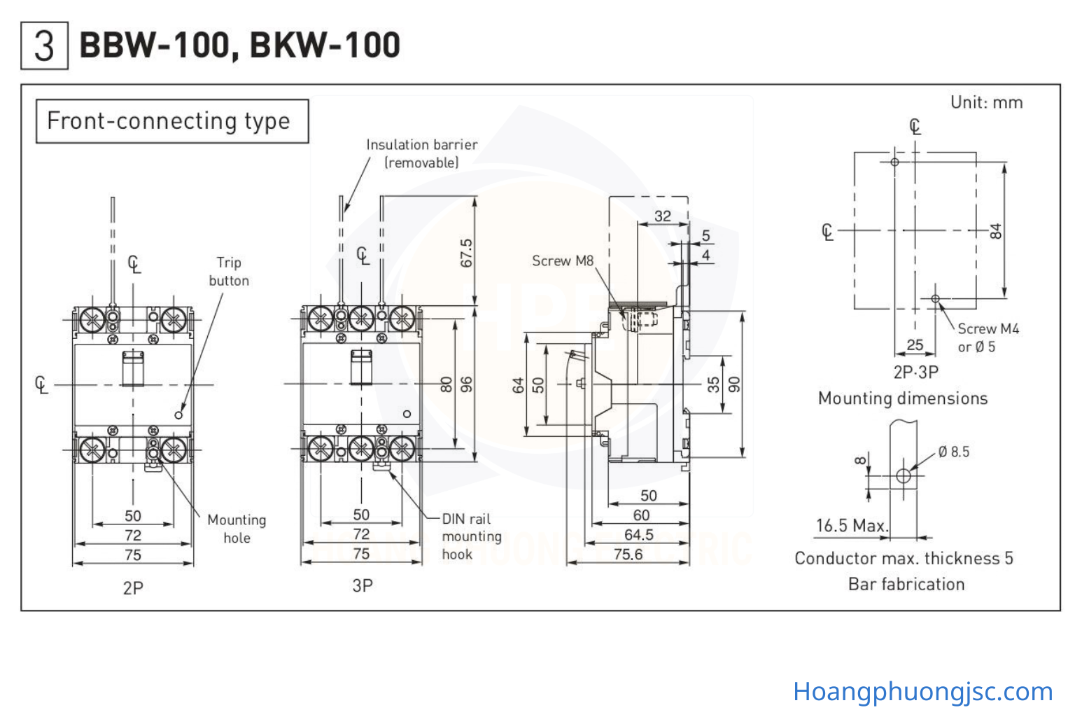BBSF34160CFCV | Aptomat MCCB 3P 160A 35kA 250AF Panasonic