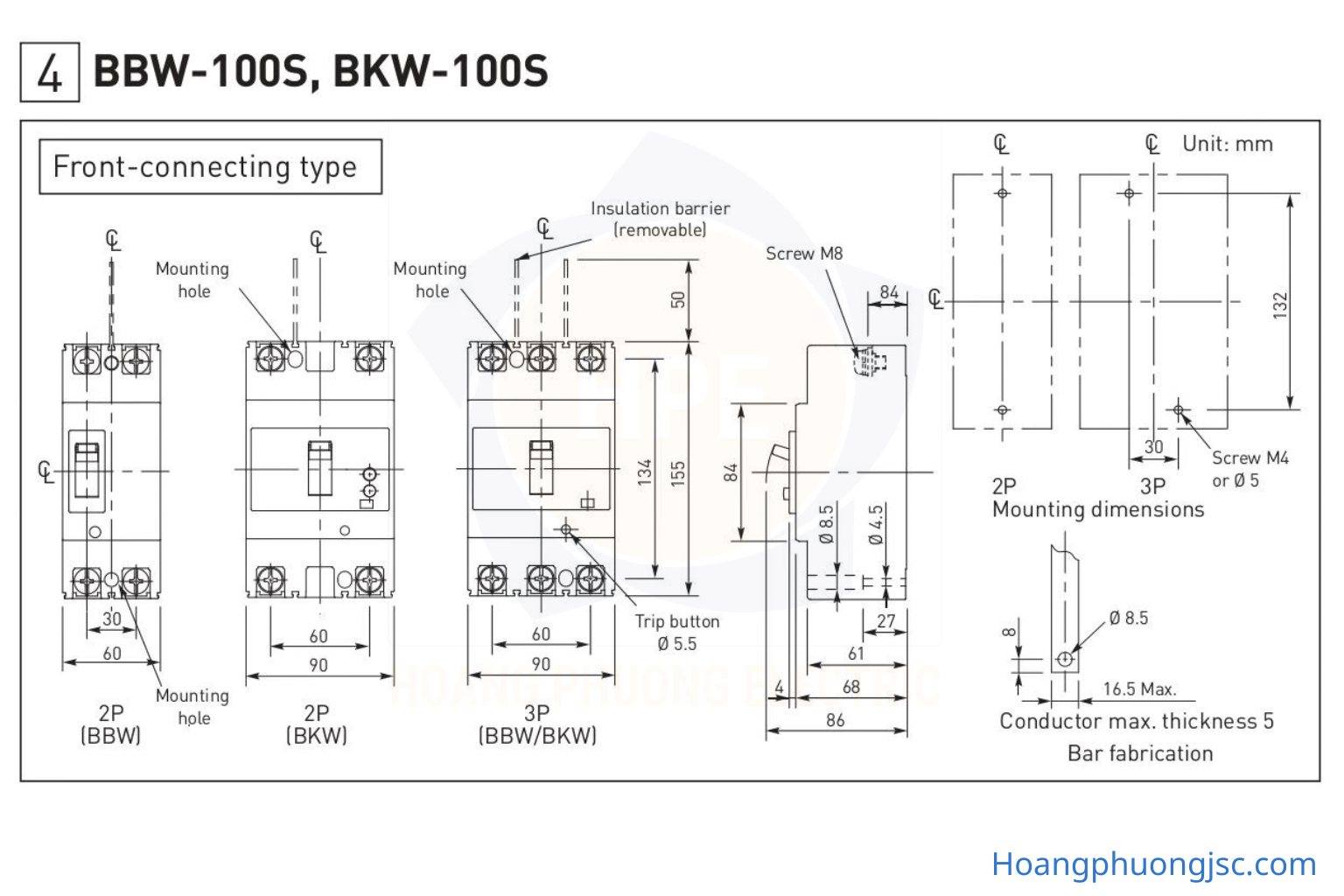 BBSF34160CFCV | Aptomat MCCB 3P 160A 35kA 250AF Panasonic