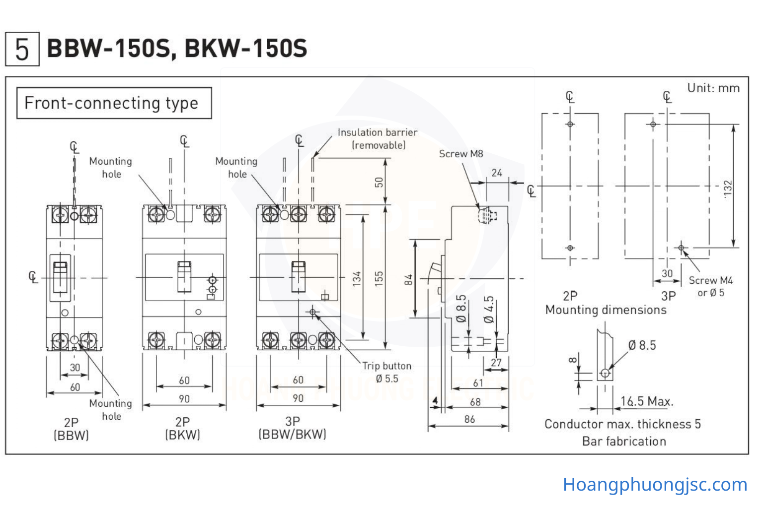BBSF34160CFCV | Aptomat MCCB 3P 160A 35kA 250AF Panasonic