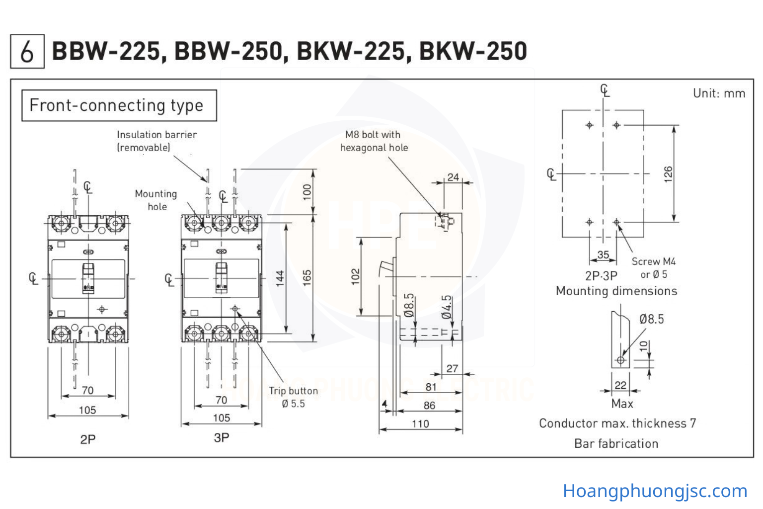 BBSF34160CFCV | Aptomat MCCB 3P 160A 35kA 250AF Panasonic