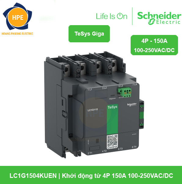 LC1G1504KUEN Schneider - Khởi động từ 4P 150A 100-250VAC/DC